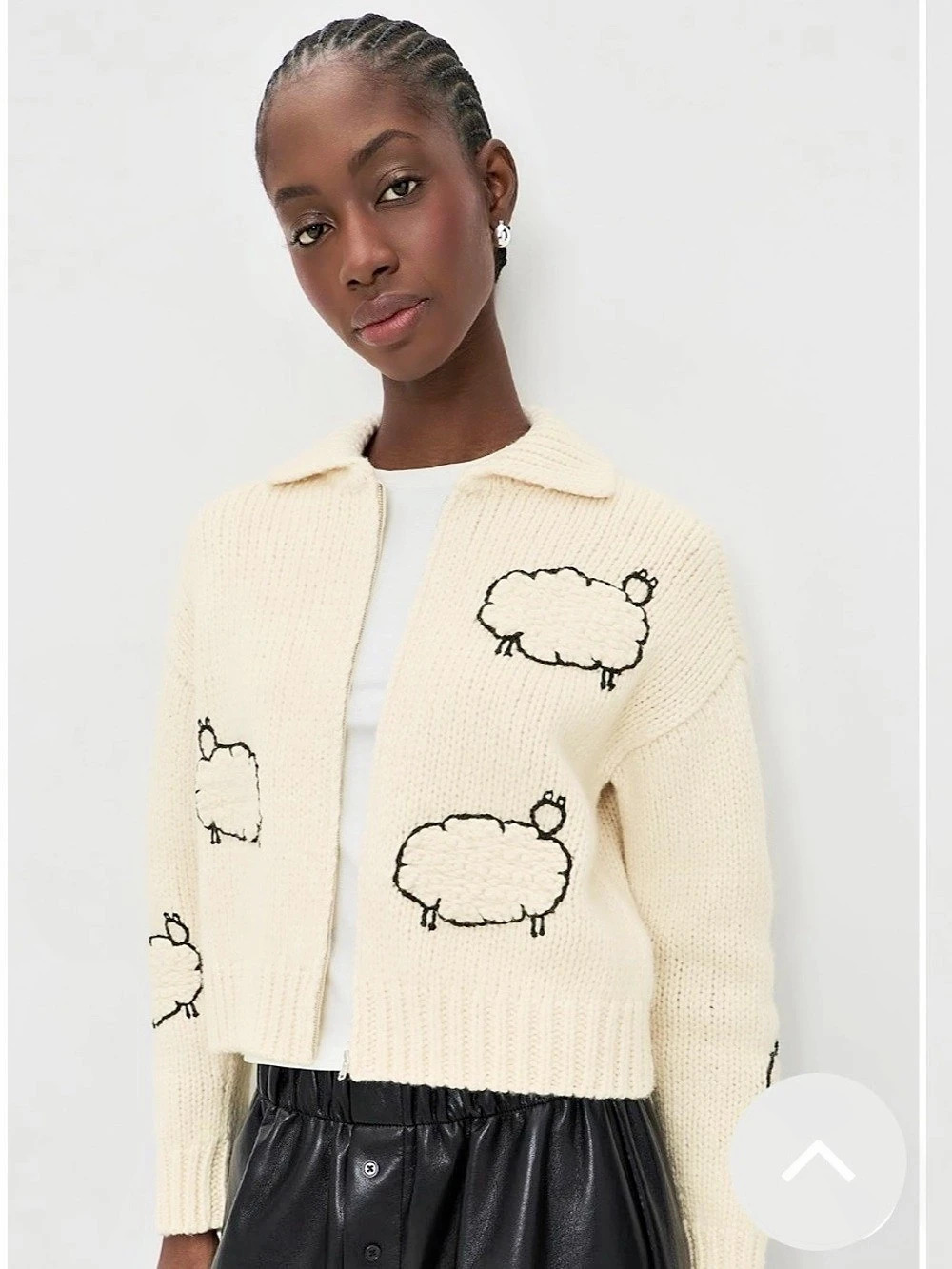 MOTHER the Crop Raquette Cardigan Sheep Motif ZipSize Small Like New